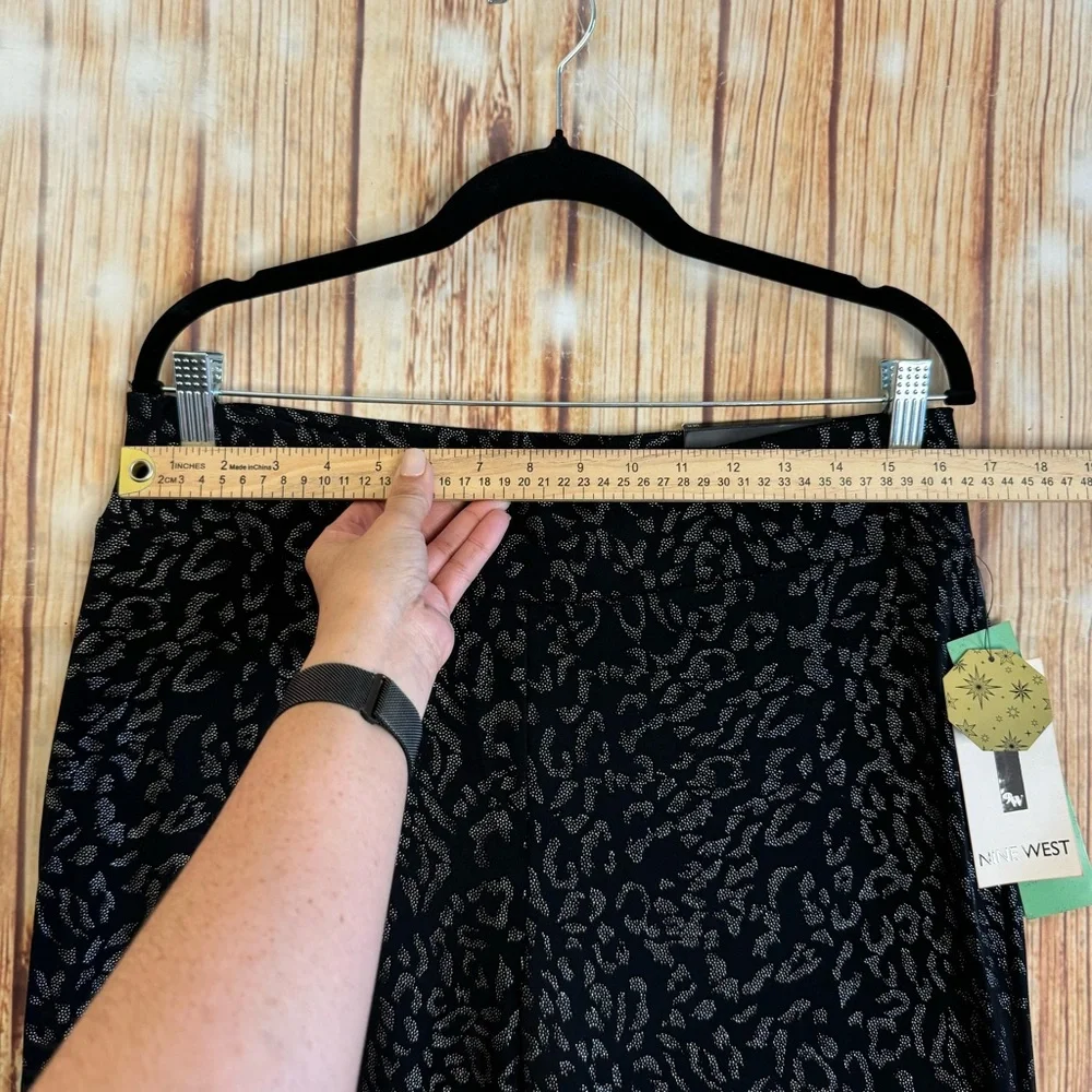 Nine West Black Silver Leopard Print Wide Leg Elegant Pants Women’s Size PL